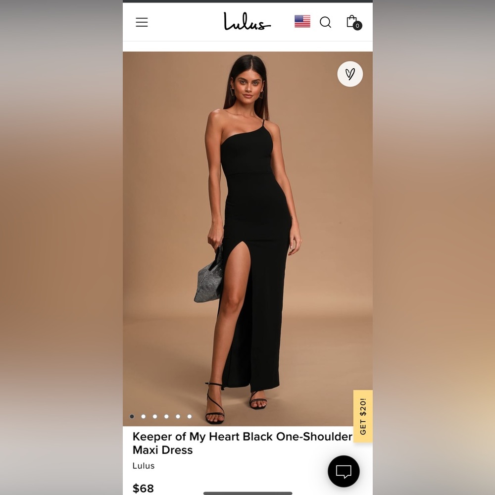Lulus Keeper of My Heart Black One Shoulder Max dress large